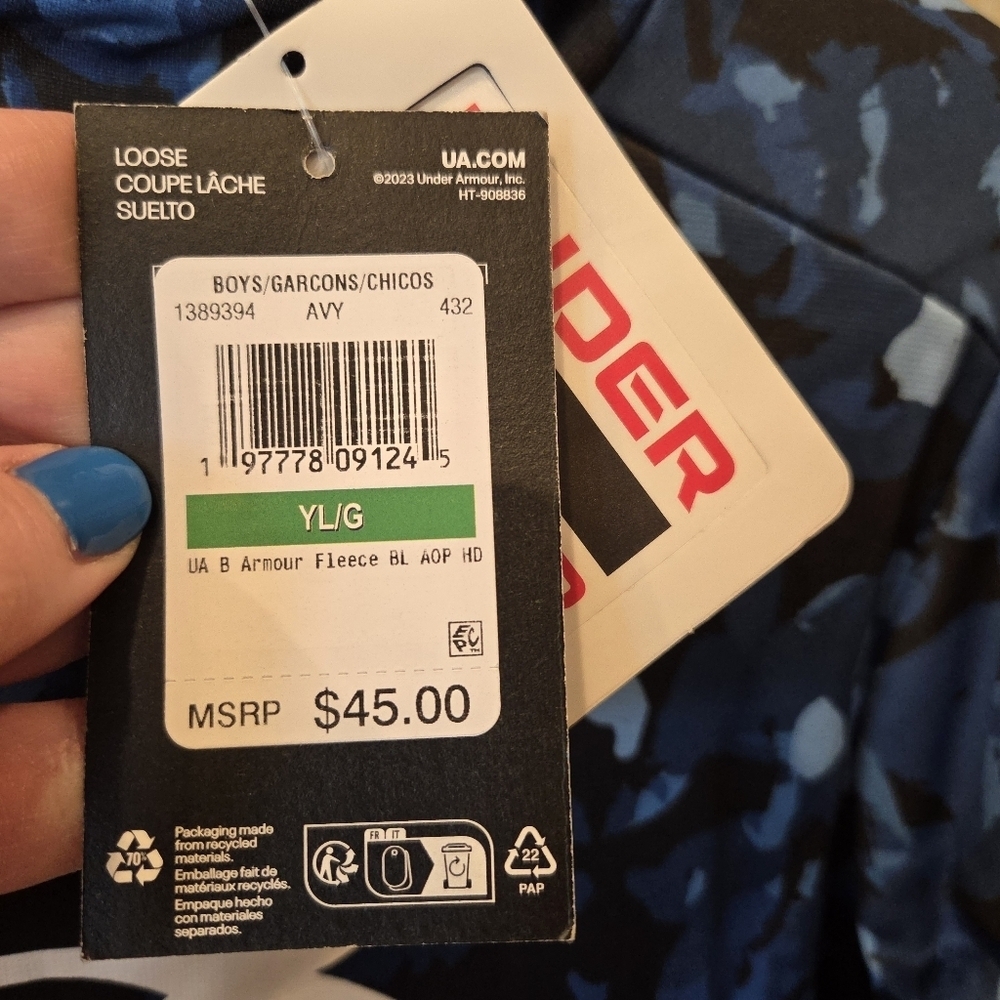 Under Armour Boys' Armour Fleece Camo Hoodie Youth Large Black Blue Activewear - Picture 3 of 8